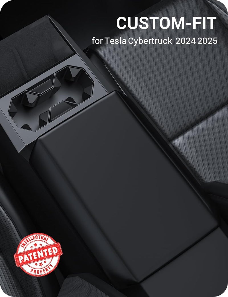 Basenor Armrest Cover for 2026 2025 2024 Tesla Cybertruck Scratch Resistance Center Console Cover Non-Slip Arm Rest Protector [Proprietary Design] Cybertruck Interior Accessories Black - Image 2